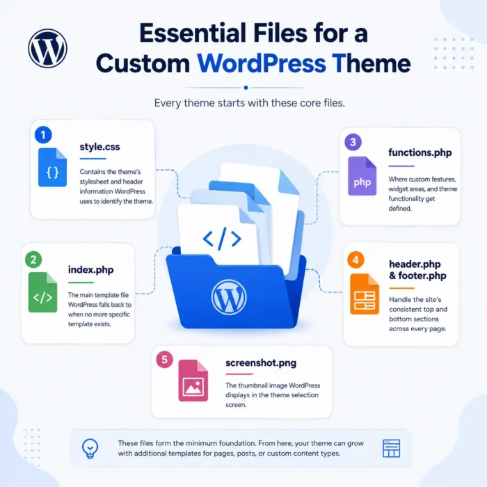 What Are the Essential Files Needed for a Custom WordPress Theme?