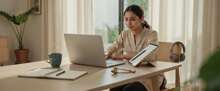 What Are the Best Sources for Online Courses in Pakistan? woman working laptop tablet home office desk 12