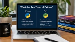Laptop displaying a comparison of CPython and PyPy, the two most common Python implementations used by developers.